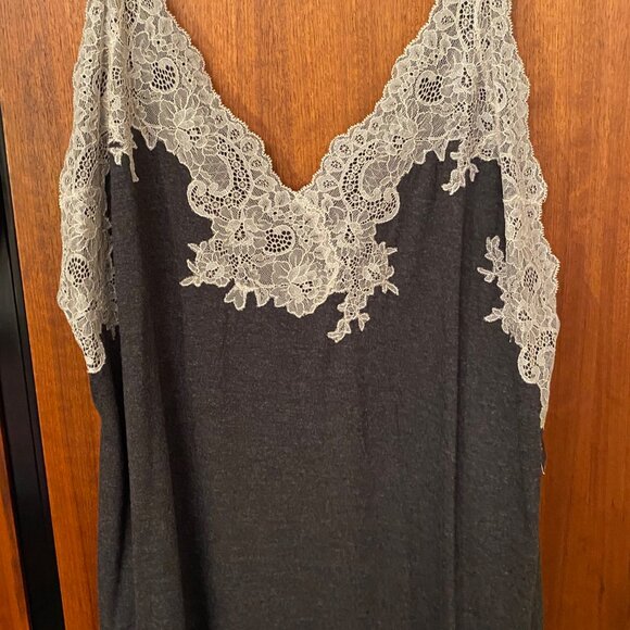 Natori LUXE Shangri-la Nightgown w/Lace Modal Blend Dark Gray XL NWT - Picture 1 of 7